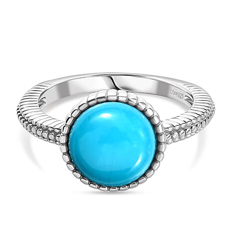 D'joy Sleeping Beauty Turquoise Solitaire Ring in Platinum Overlay Sterling Silver 2.39 Ct.