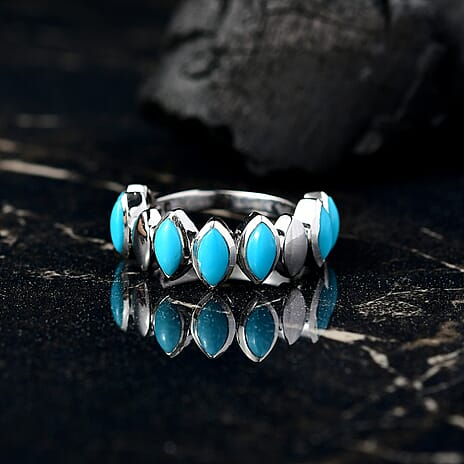 D'joy Sleeping Beauty Turquoise Ring in Platinum Overlay Sterling Silver 2.20 Ct.