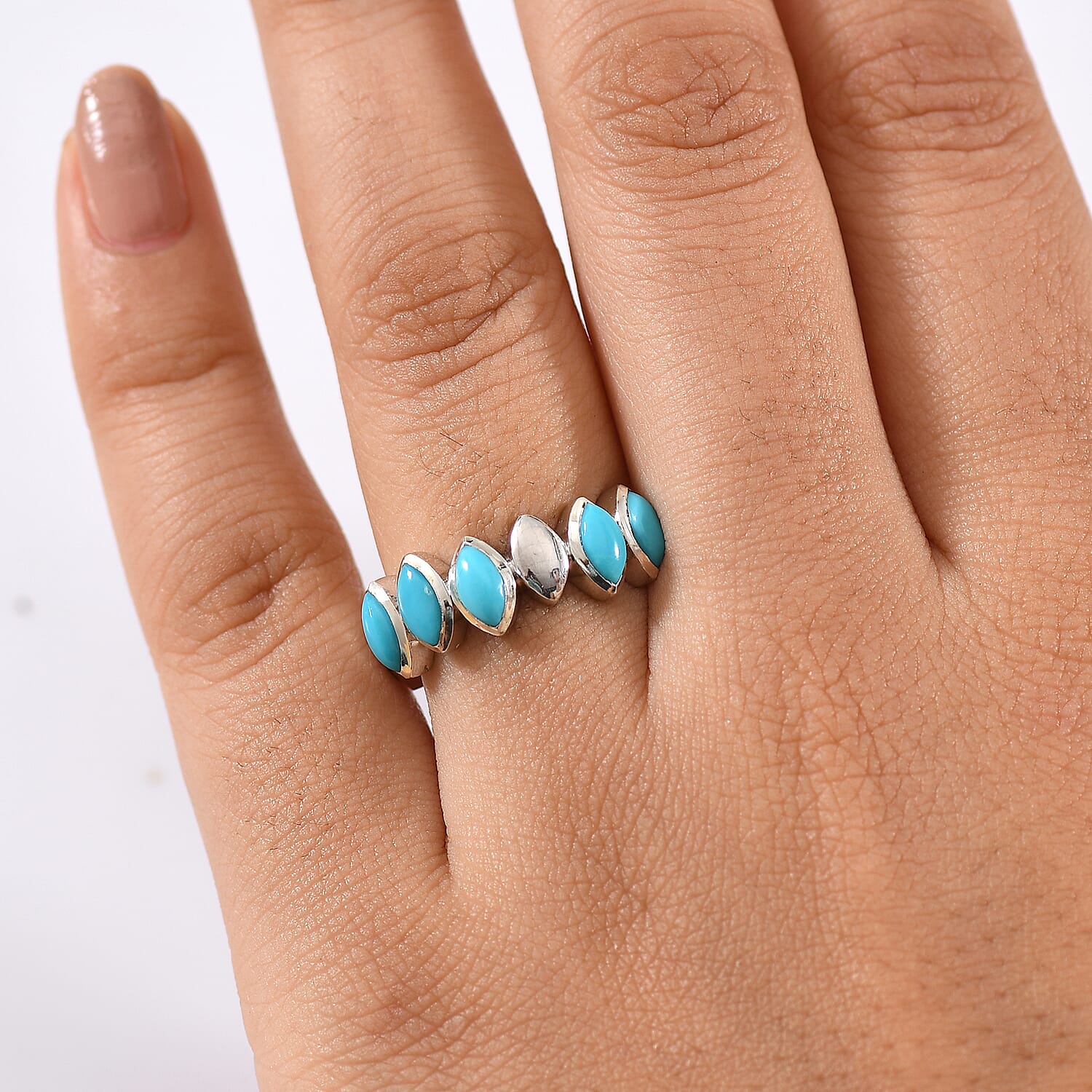 D'joy Sleeping Beauty Turquoise Ring in Platinum Overlay Sterling Silver 2.20 Ct.