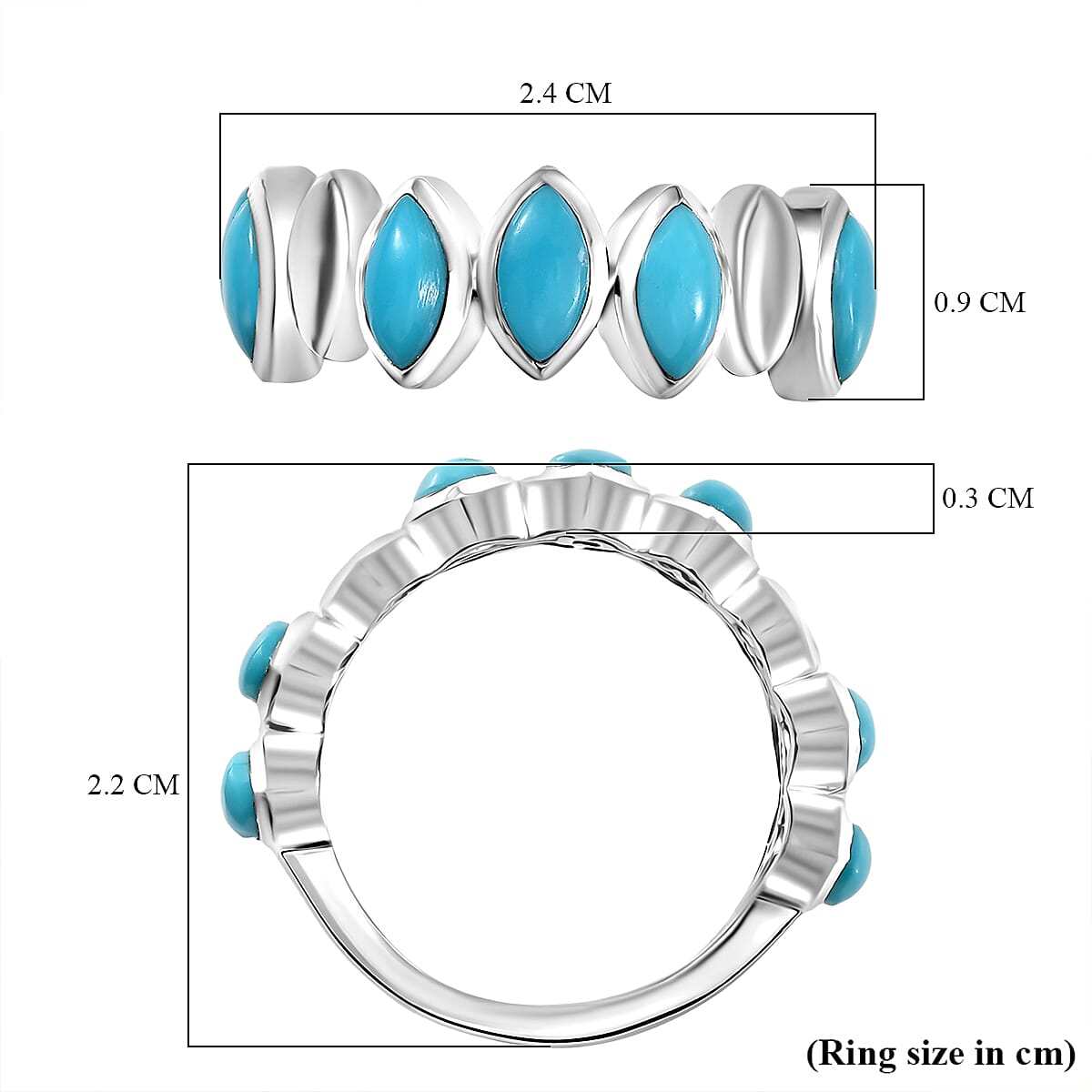 D'joy Sleeping Beauty Turquoise Ring in Platinum Overlay Sterling Silver 2.20 Ct.