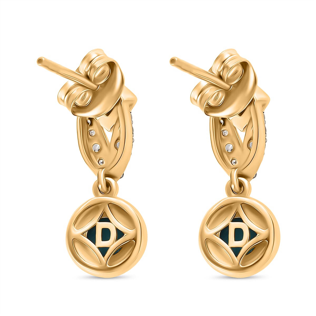 D'joy Sleeping Beauty Turquoise & White Zircon Stud Push Post Earring in Yellow Gold Plating Sterling Silver 1.00 Ct.