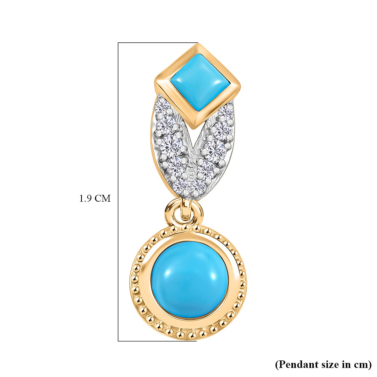 D'joy Sleeping Beauty Turquoise & White Zircon Stud Push Post Earring in Yellow Gold Plating Sterling Silver 1.00 Ct.