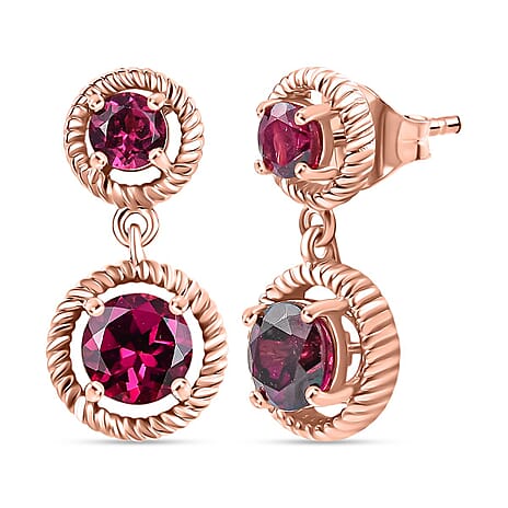 Djoy Orissa Rhodolite Garnet Dangling Earring with Push Back in 18K Rose Gold Plating Sterling Silver 2.71 Ct.