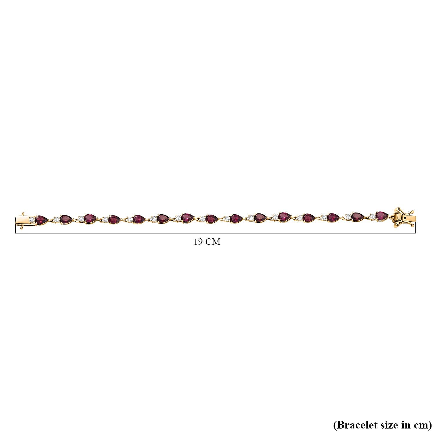 Djoy Orissa Rhodolite Garnet & White Zircon Line Bracelet 1 Row (Size - 7) with GB Lock Box in 18K Yellow Gold Plating Sterling Silver 9.81 Ct, Silver Wt. 5.60 Gms. Djoy Orissa Rhodolite Garnet & White Zircon Line Bracelet 1 Row (Size - 7) with GB Lock Box in 18K Yellow Gold Plating Sterling Silver 9.81 Ct, Silver Wt. 5.60 Gms.