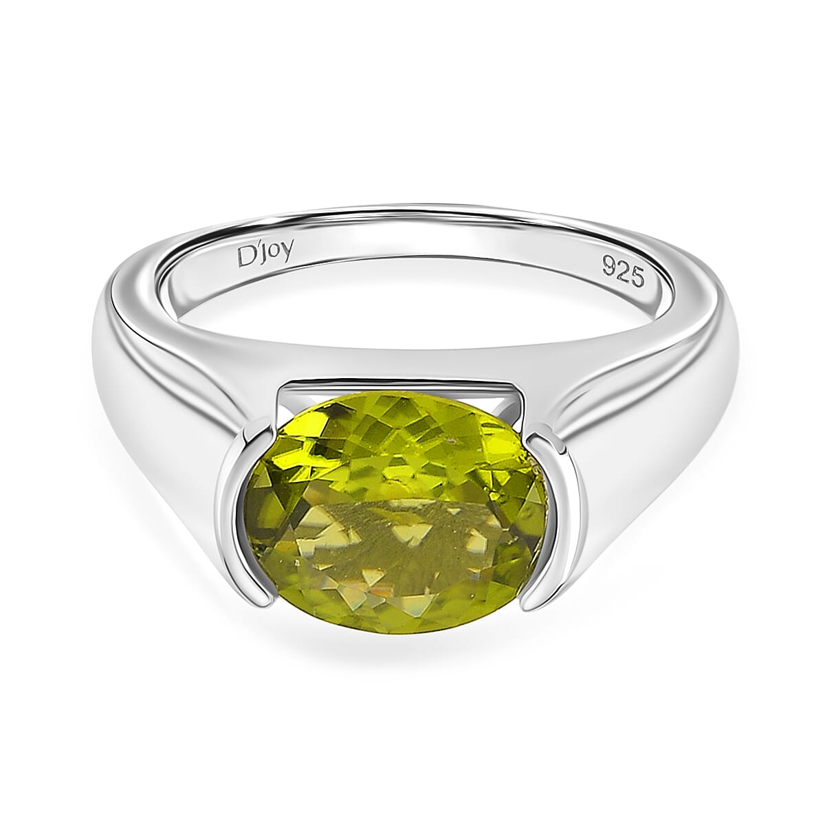 D'joy Peridot Solitaire Ring in Rhodium Overlay Sterling Silver 3.55 Ct.
