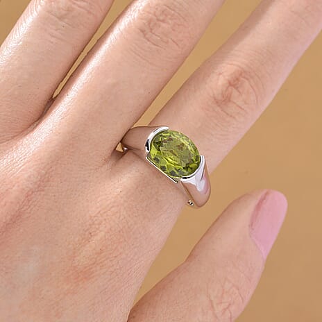 D’joy Peridot Solitaire Ring in Rhodium OverlaySterling Silver, Silver Wt.5 Gms  3.550  Ct.