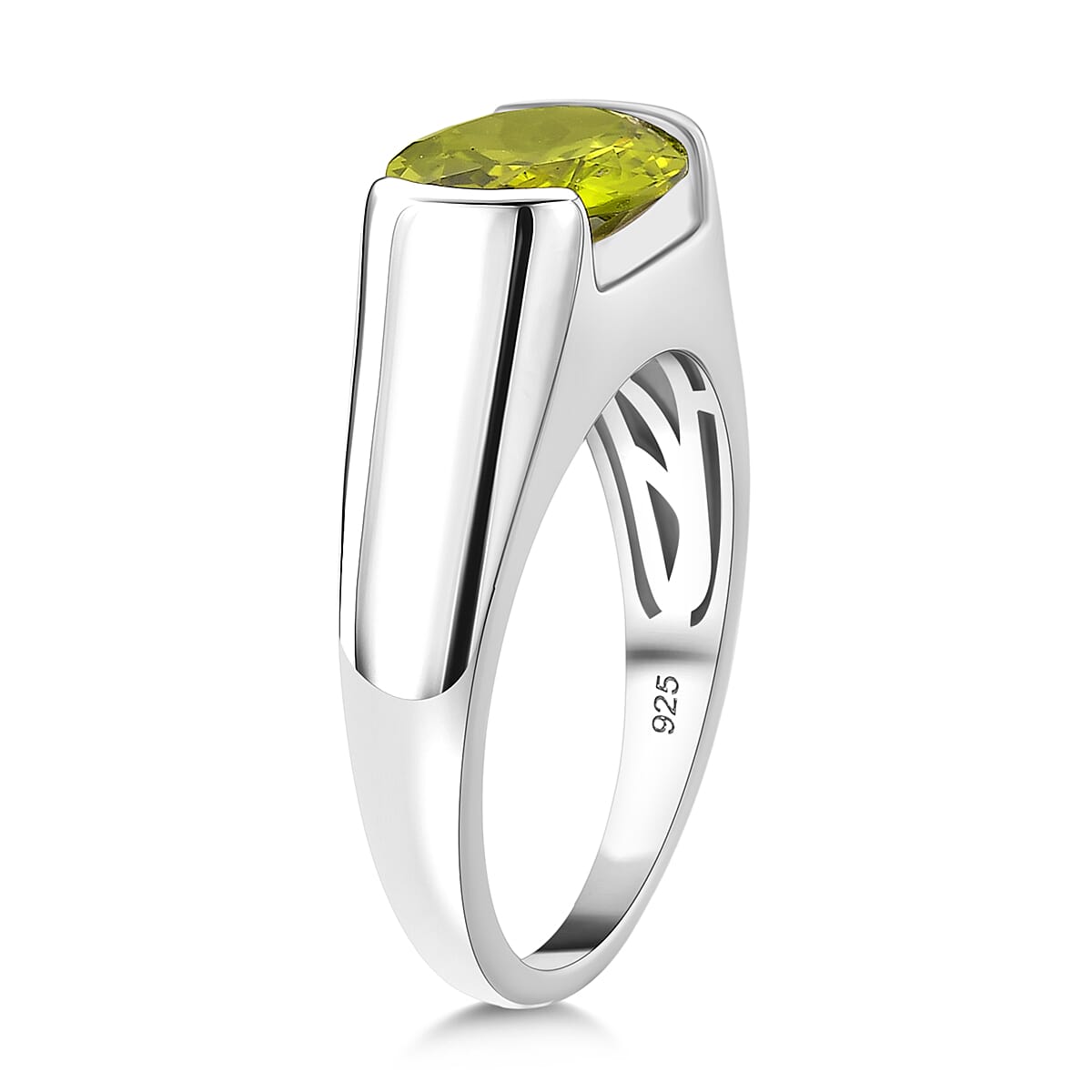 D'joy Peridot Solitaire Ring in Rhodium Overlay Sterling Silver 3.55 Ct.