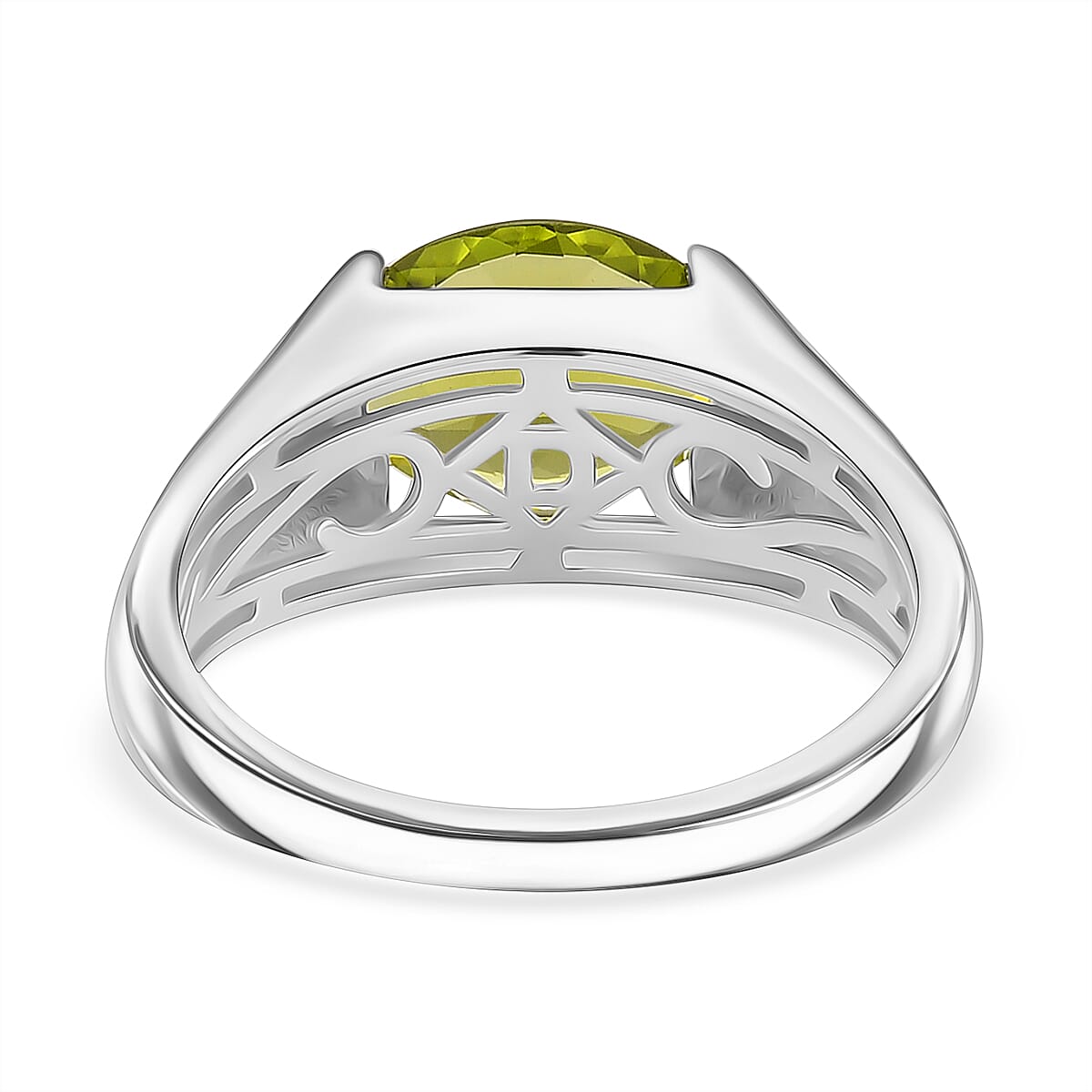 D'joy Peridot Solitaire Ring in Rhodium Overlay Sterling Silver 3.55 Ct.