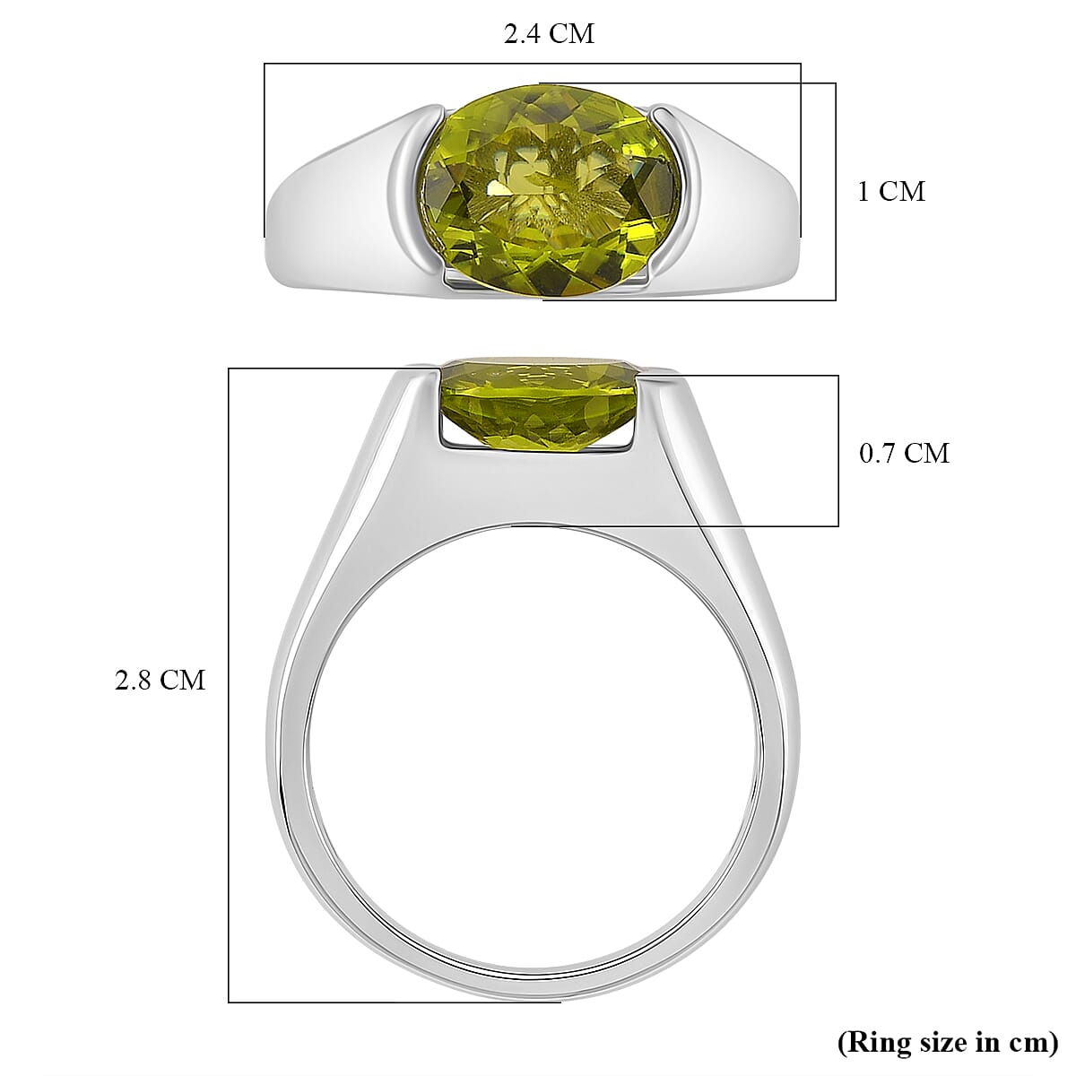 D'joy Peridot Solitaire Ring in Rhodium Overlay Sterling Silver 3.55 Ct.