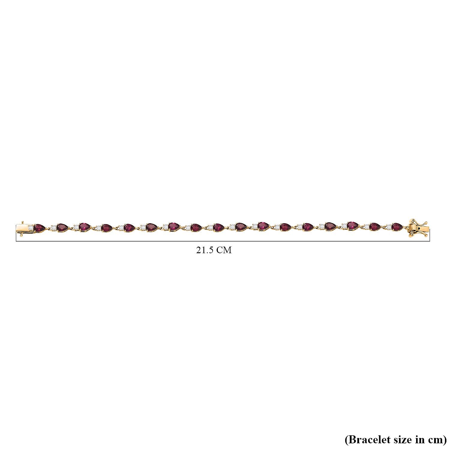 Djoy Rhodolite Garnet & White Zircon Line Bracelet 1 Row (Size - 8) with GB Lock Box in 18K Yellow Gold Plating Sterling Silver 11.12 Ct, Silver Wt. 5.99 Gms. Djoy Rhodolite Garnet & White Zircon Line Bracelet 1 Row (Size - 8) with GB Lock Box in 18K Yellow Gold Plating Sterling Silver 11.12 Ct, Silver Wt. 5.99 Gms.