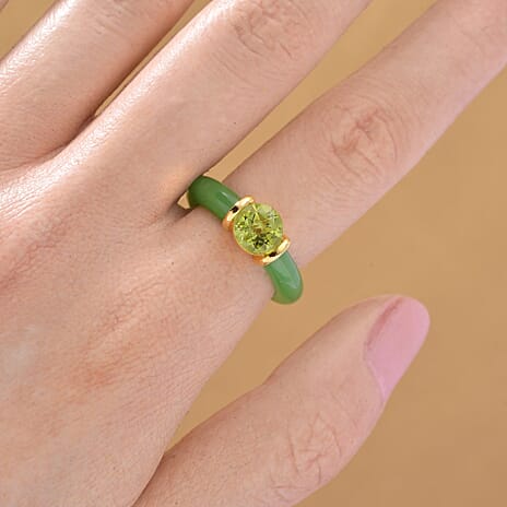 D’joy Peridot, Green Jade Fancy Ring in 18K YG PlatingSterling Silver  10.450  Ct.
