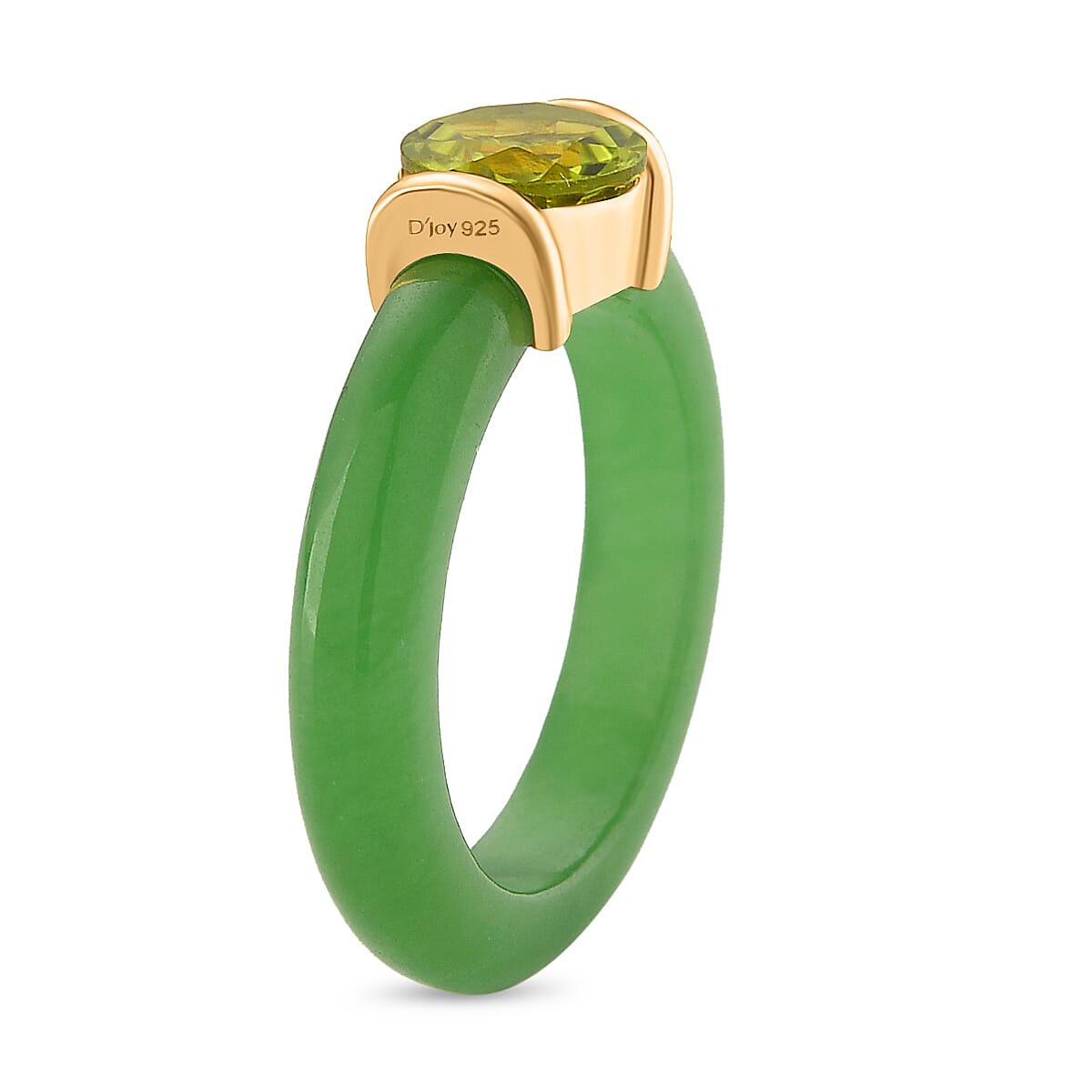 D'joy Peridot & Green Jade Ring in 18K Yellow Gold Plating Sterling Silver 10.45 Ct.