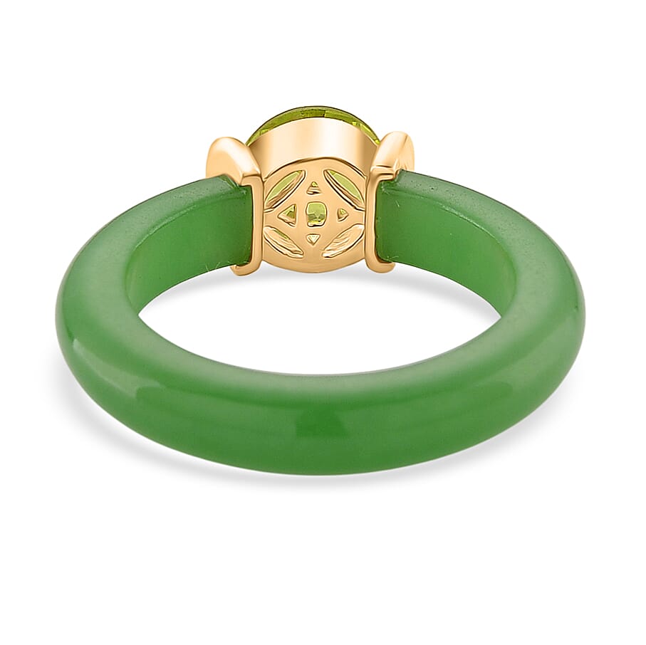 D'joy Peridot & Green Jade Ring in 18K Yellow Gold Plating Sterling Silver 10.45 Ct.