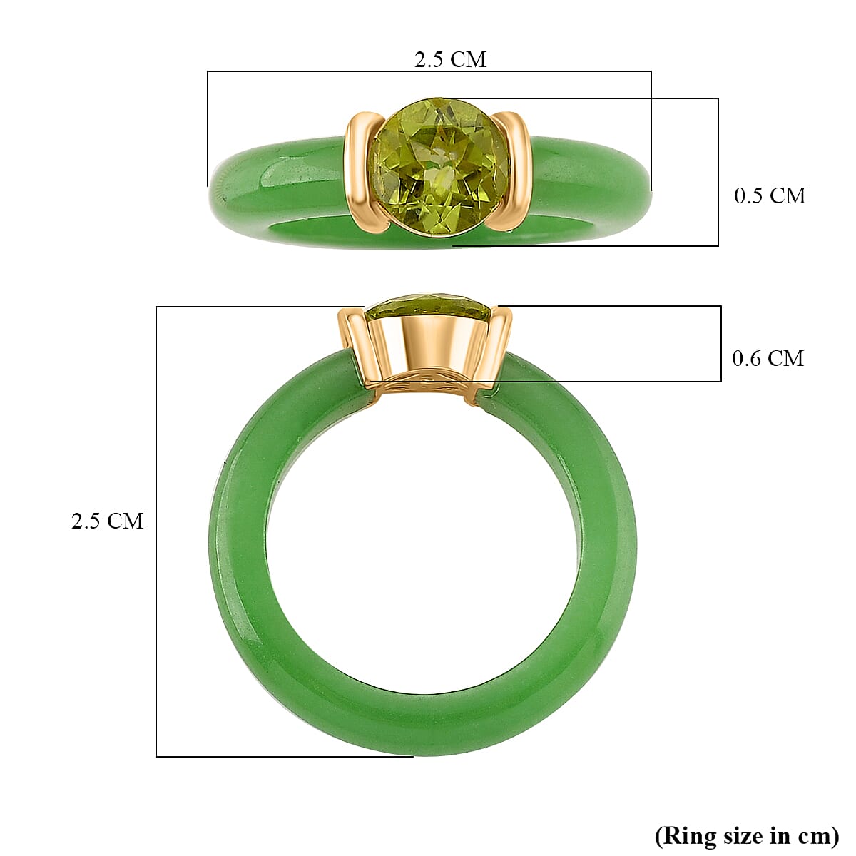 D'joy Peridot & Green Jade Ring in 18K Yellow Gold Plating Sterling Silver 10.45 Ct.