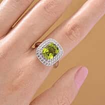 D'joy Peridot, White Zircon Double Halo Ring in Rhodium Overlay Sterling Silver 4 Ct.