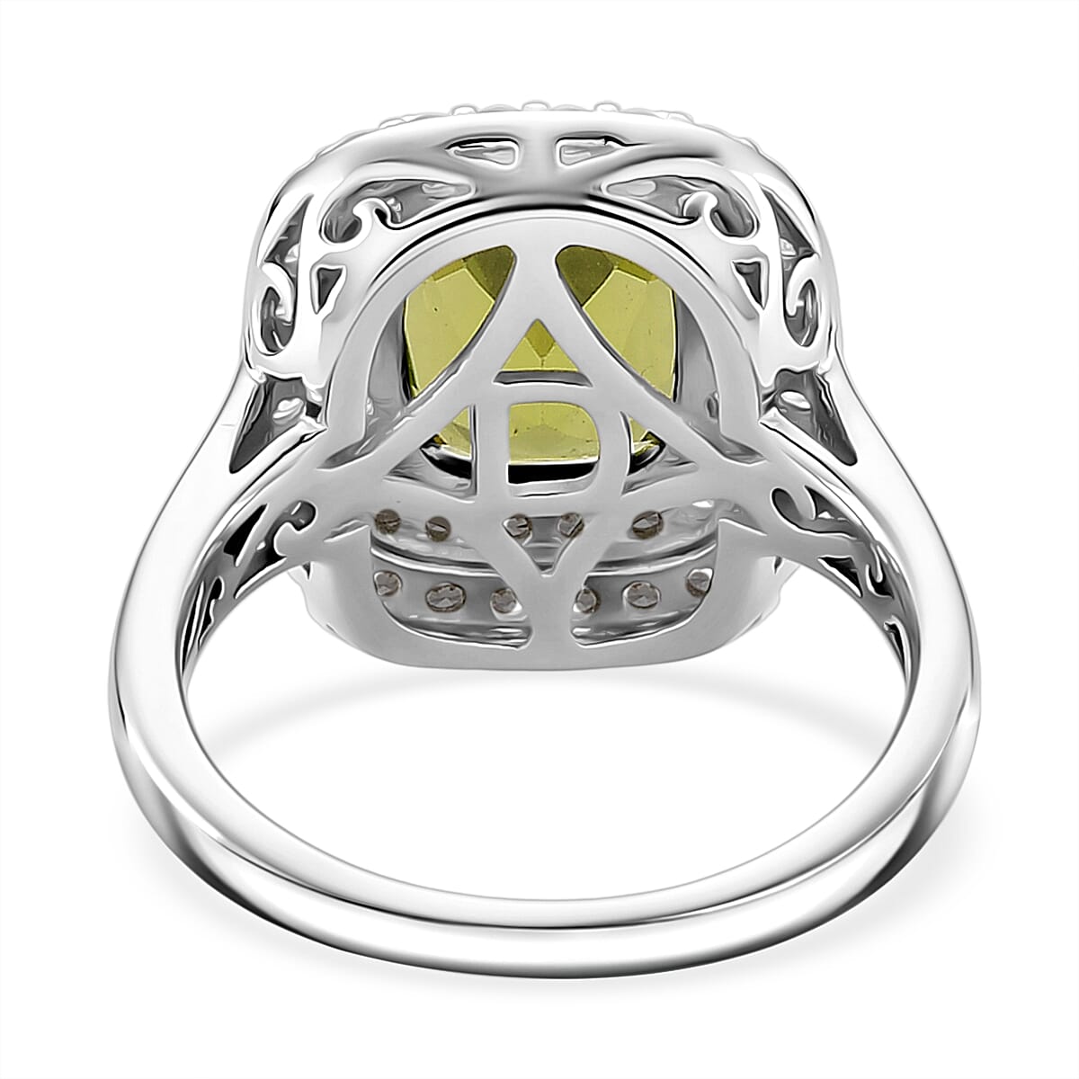 D'joy Peridot White Zircon Ring in Rhodium Overlay Sterling Silver 4.00 Ct.