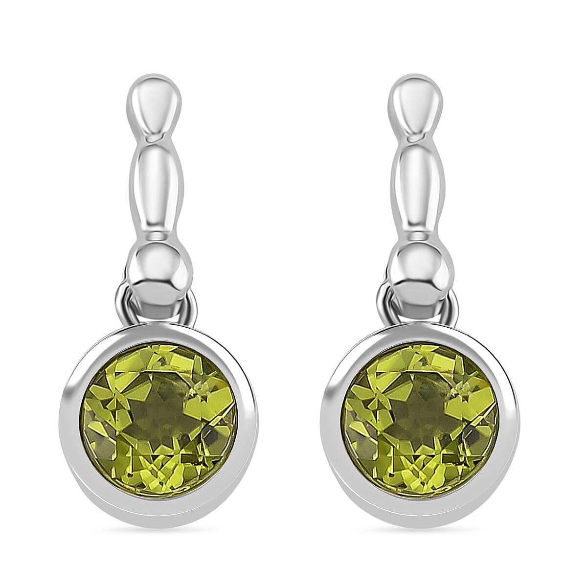 D'joy Peridot Earring with Push Back in Rhodium Overlay Sterling Silver 1.84 Ct.