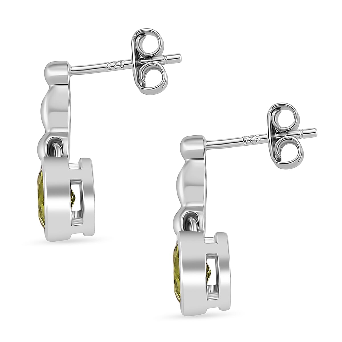 D'joy Peridot Earring with Push Back in Rhodium Overlay Sterling Silver 1.84 Ct.