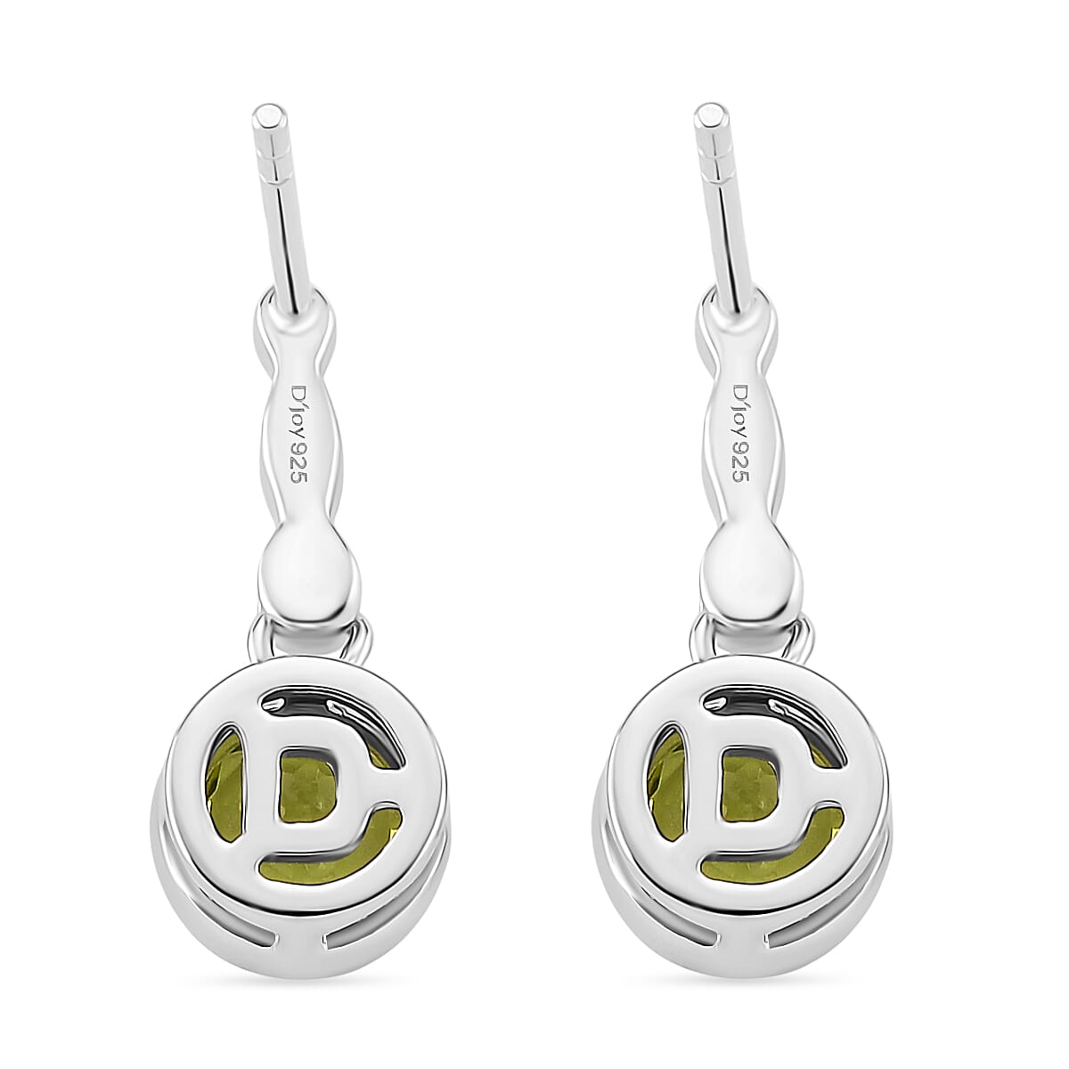 D'joy Peridot Earring with Push Back in Rhodium Overlay Sterling Silver 1.84 Ct.