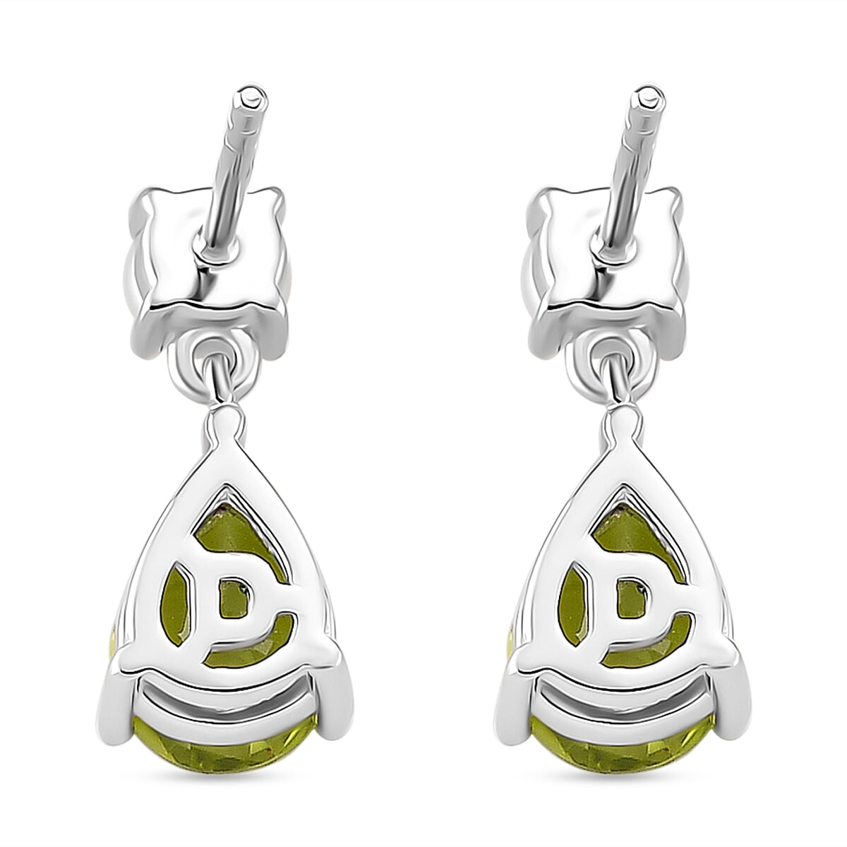 D'joy Peridot & White Fresh Water Pearl Dangling Earring with Push Back in Rhodium Overlay Sterling Silver 2.49 Ct.