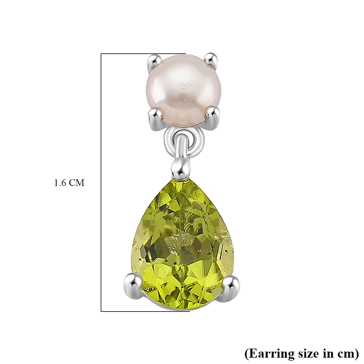 D'joy Peridot & White Fresh Water Pearl Dangling Earring with Push Back in Rhodium Overlay Sterling Silver 2.49 Ct.