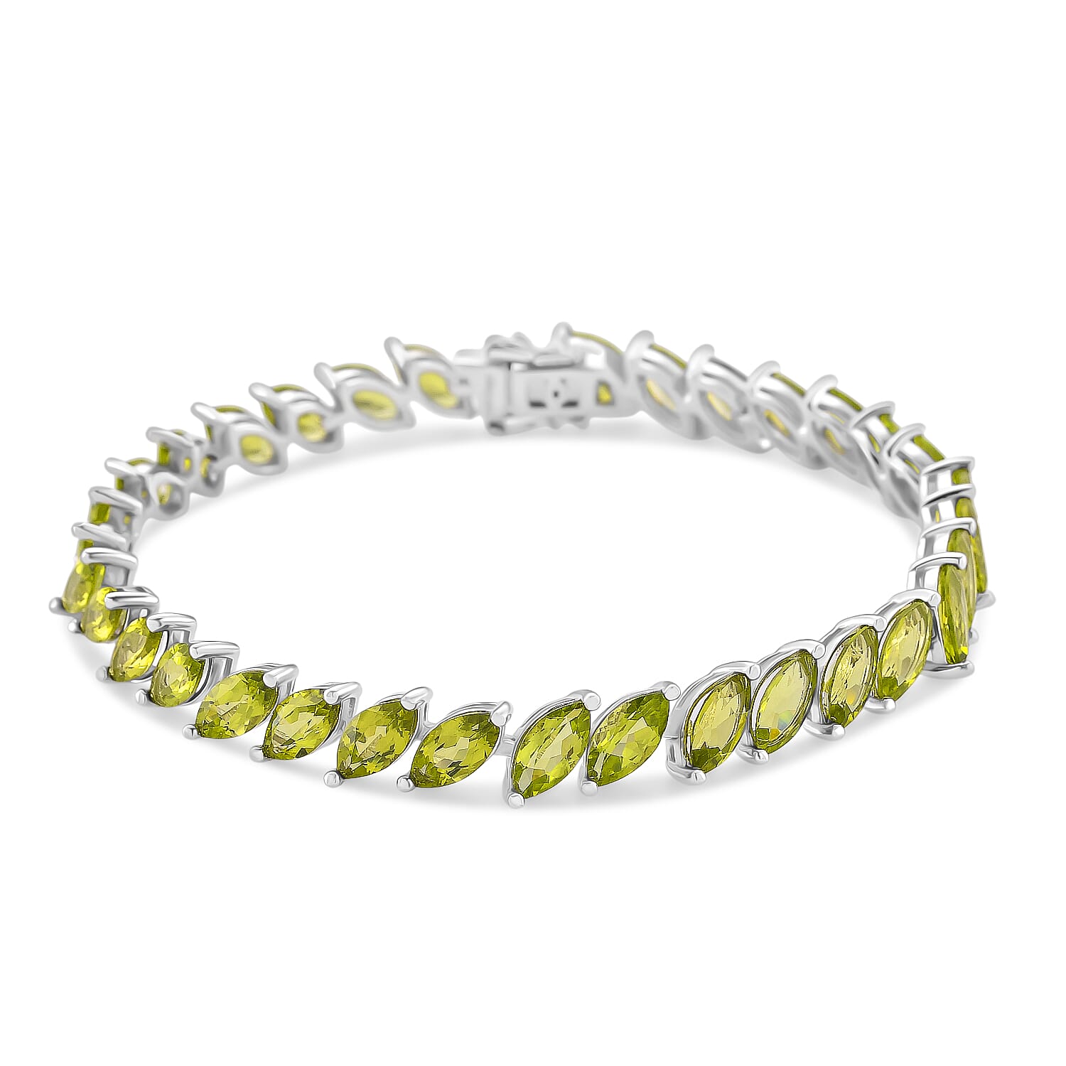 D'joy Natural Hebei Peridot Linking Bracelet (Size - 7) in Rhodium Overlay Sterling Silver 18.60 Ct, Silver Wt. 10.50 Gms.