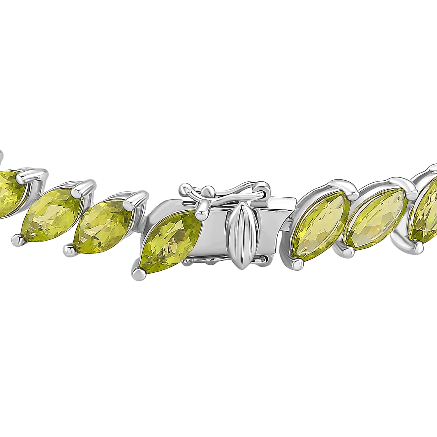 D'joy Natural Hebei Peridot Linking Bracelet (Size - 7) in Rhodium Overlay Sterling Silver 18.60 Ct, Silver Wt. 10.50 Gms.