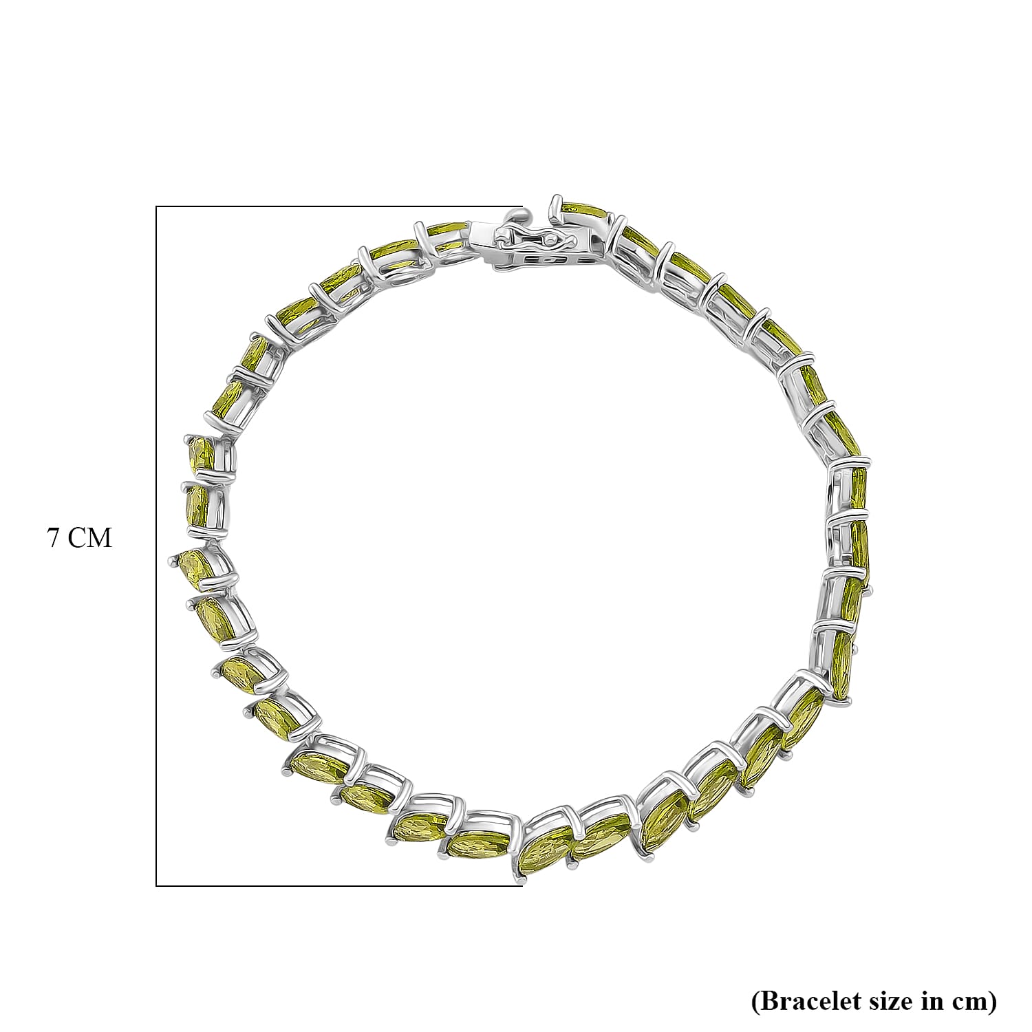 D'joy Natural Hebei Peridot Linking Bracelet (Size - 7) in Rhodium Overlay Sterling Silver 18.60 Ct, Silver Wt. 10.50 Gms.