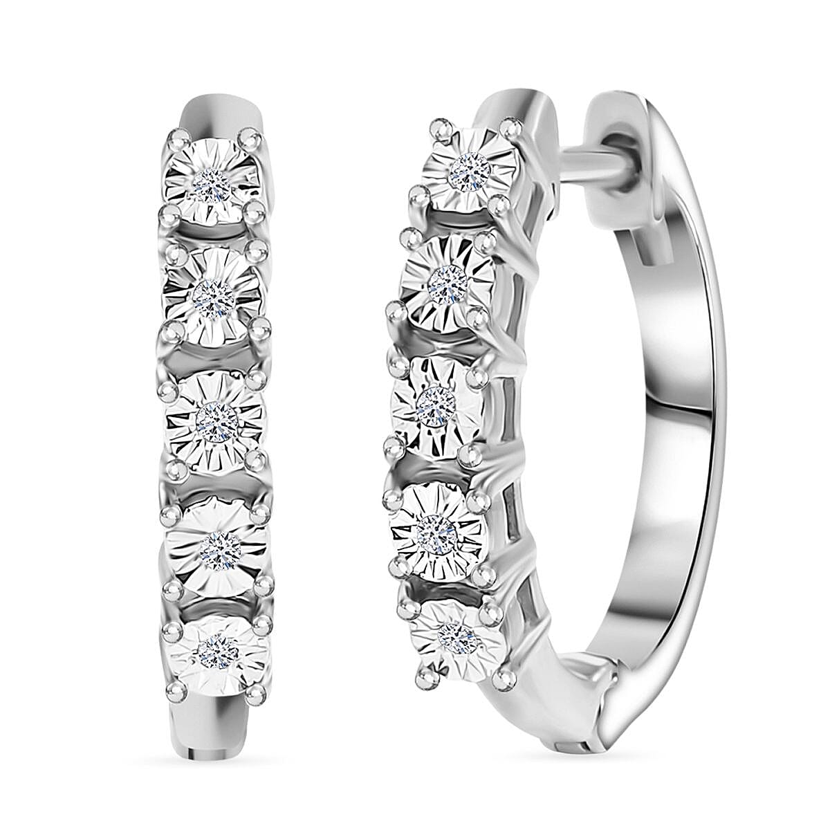 Natural White Diamond Full Hoop Earring Platinum Overlay Sterling Silver