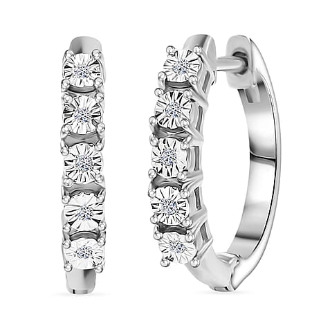 Natural White Diamond Full Hoop Earring Sterling Silver