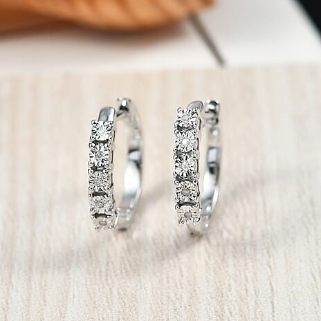 Natural White Diamond Full Hoop Earring Sterling Silver