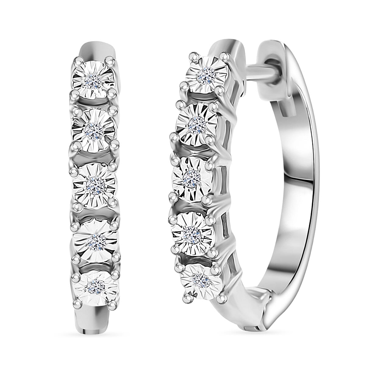 Natural White Diamond Full Hoop Earring Platinum Overlay Sterling Silver