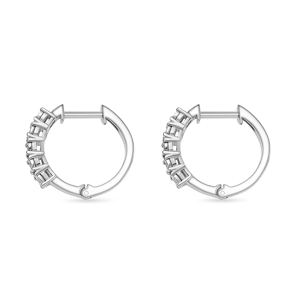 Natural White Diamond Full Hoop Earring Platinum Overlay Sterling Silver