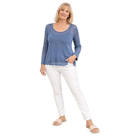 Pure And Nature Crochet Detail&nbsp;Scoop Neck Jumper (Size XL, 20 to 22) - Denim