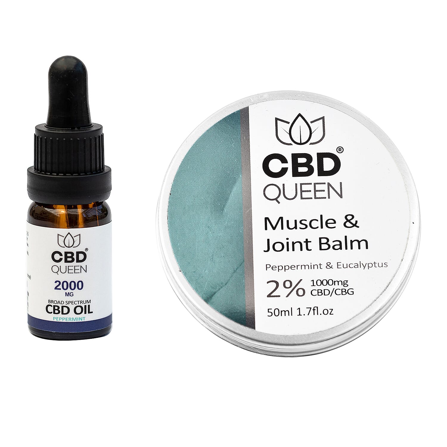 CBD Queen 2000mg Broad Oil (Peppermint) with 50ml 2% Muscle and Joint Balm