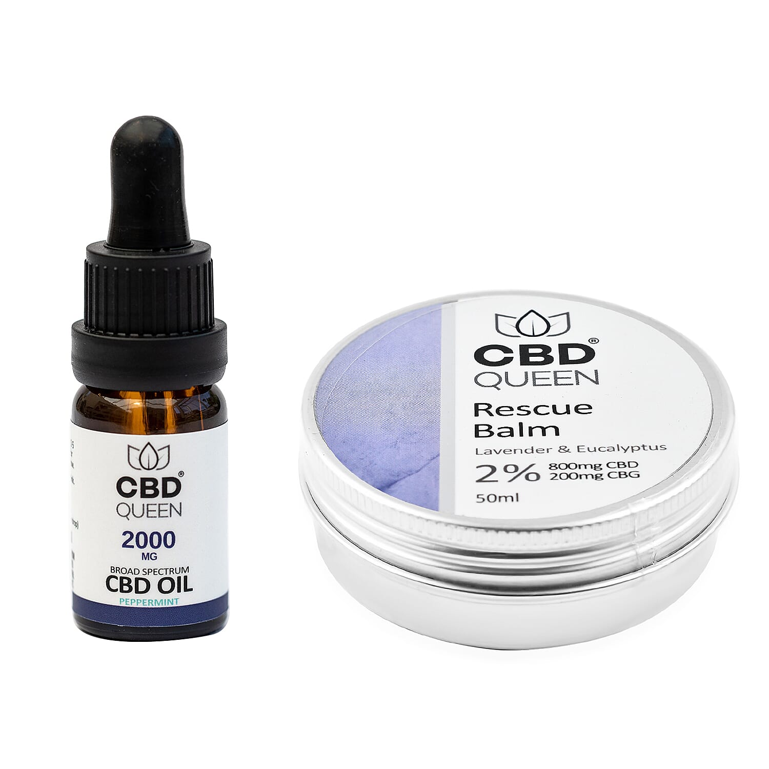 CBD Queen 2000mg Broad Oil (Peppermint) with 50ml 2% Rescue Balm