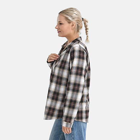 - Maisi Plaid Checkered Pattern Shirt (Size S) - Brown