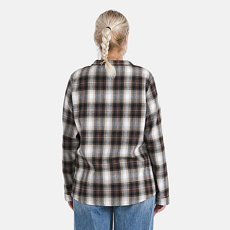 - Maisi Plaid Checkered Pattern Shirt (Size XL) - Brown