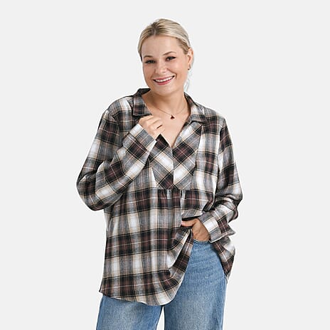 - Maisi Plaid Checkered Pattern Shirt (Size XL) - Brown