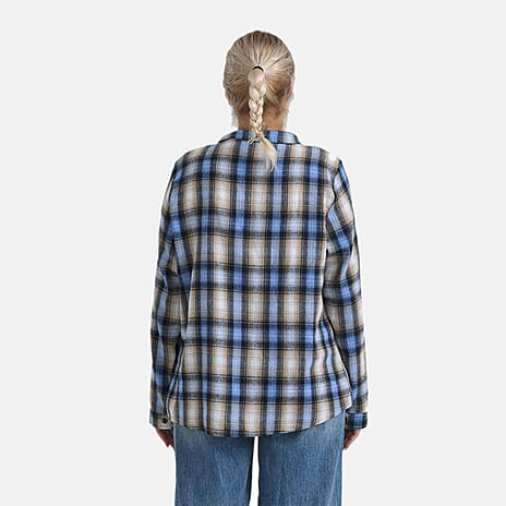 - Maisi Plaid Checkered Pattern Shirt (Size M) - Blue - Brown