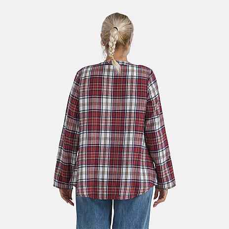 - Maisi Long Sleeve Plaid Checks Pattern Shirt (Size M) - Red