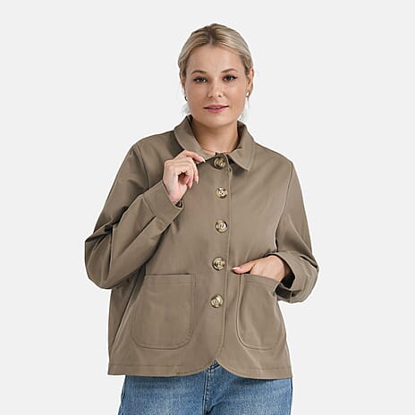- Maisi Lightweight Short Trench Coat (Size L) - Light Khaki