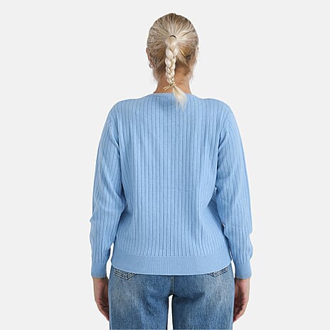 - Maisi R-Neck Jumper (Size - L, 16 to 18) - Blue