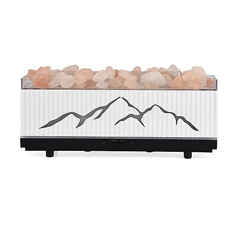 Bliss and Beyond Double Spray Diffuser with 10 Oils, Himalayan Salt Rocks - USB 5V Essential Oil Humidifier with Timer - 2-Colour LED Light - White