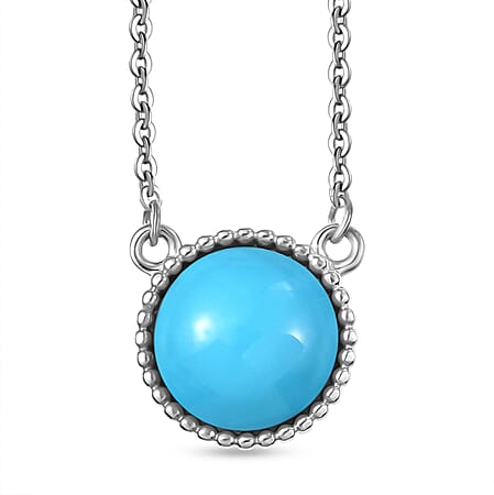 D'joy Sleeping Beauty Turquoise Solitaire Necklace (Size - 20) with Lobster Clasp in Platinum Overlay Sterling Silver 2.39 Ct.