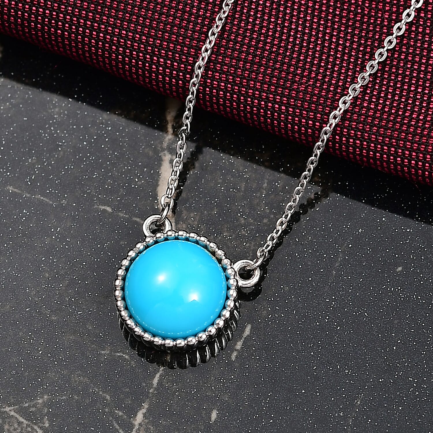 D'joy Sleeping Beauty Turquoise Necklace (Size - 20) with Lobster Clasp in Platinum Overlay Sterling Silver 2.39 Ct.