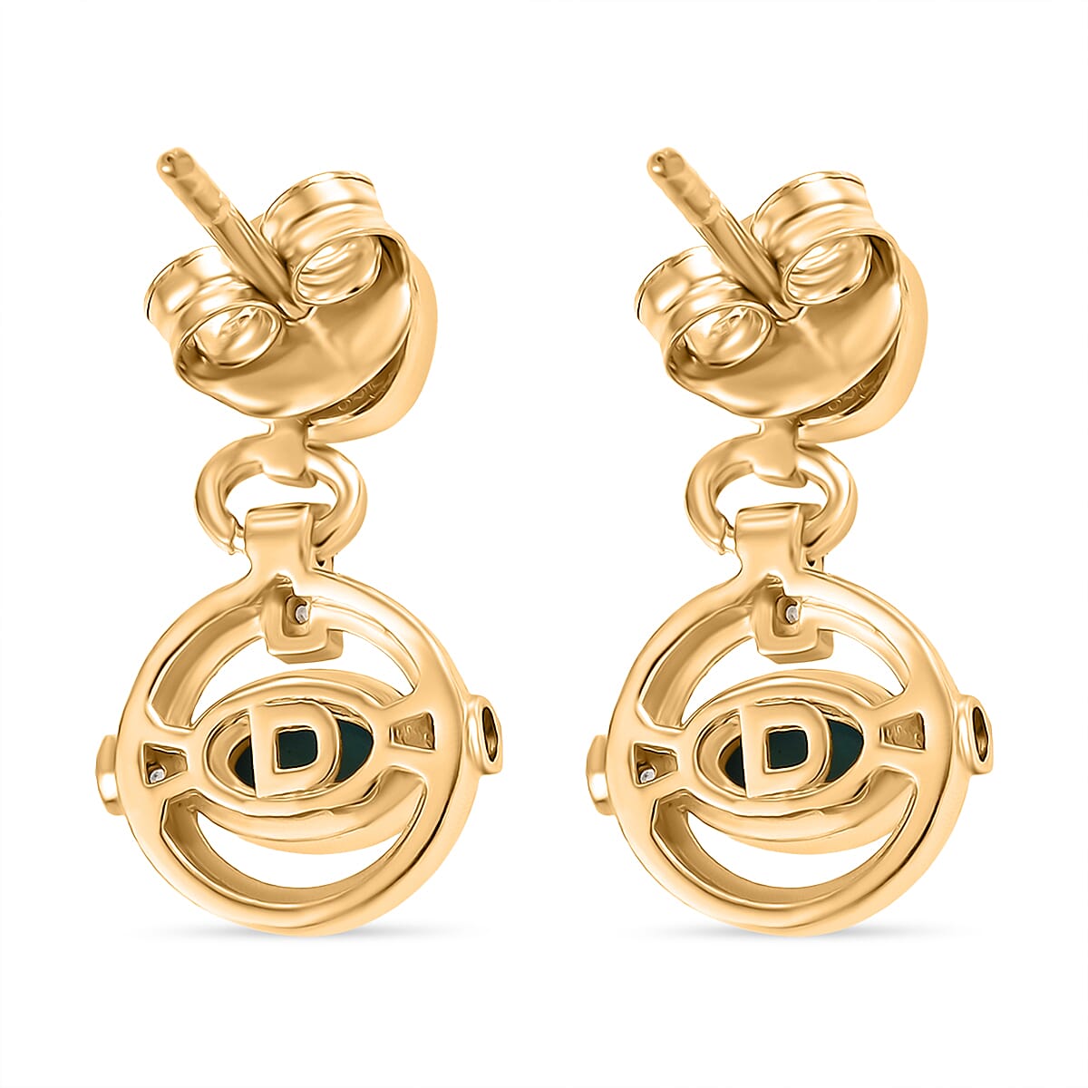D'joy Sleeping Beauty Turquoise, Natural Chrome Diopside & White Zircon Earring with Push Back in Yellow Gold Plating Sterling Silver D'joy Sleeping Beauty Turquoise, Natural Chrome Diopside & White Zircon Earring with Push Back in Yellow Gold Plating Sterling Silver