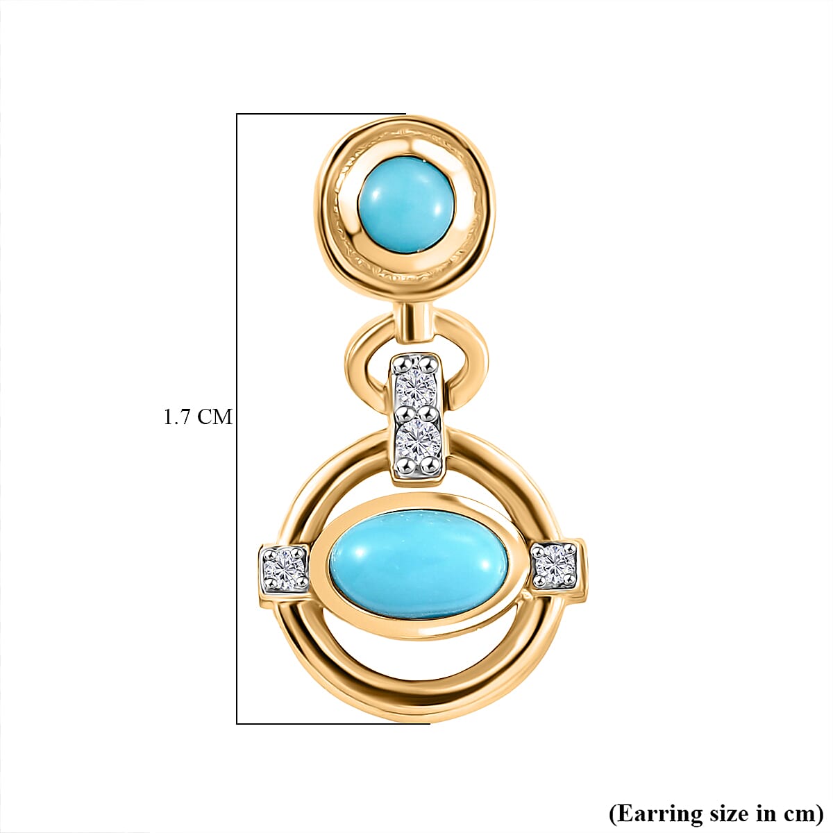 D'joy Sleeping Beauty Turquoise, Natural Chrome Diopside & White Zircon Earring with Push Back in Yellow Gold Plating Sterling Silver D'joy Sleeping Beauty Turquoise, Natural Chrome Diopside & White Zircon Earring with Push Back in Yellow Gold Plating Sterling Silver