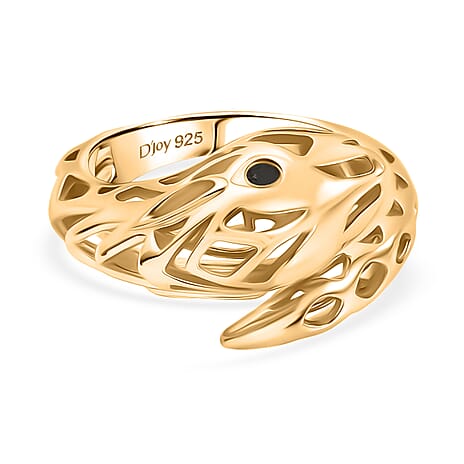 Designer Inspired - Black Spinel Ring in Yellow Gold Plated Sterling Silver