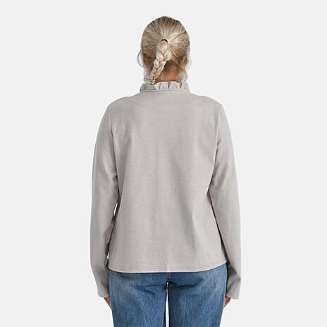 - Maisi Lace-Trimmed Ruffle Blouse with Front Pocket (Size 12 to 14) - Beige